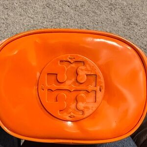 Tory Burch Orange Patent Logo Cosmetic Pouch